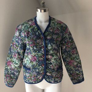 Vintage GEIGER AUSTRIA QUILTED JACKET BLUE FLORAL 36 S SM Small